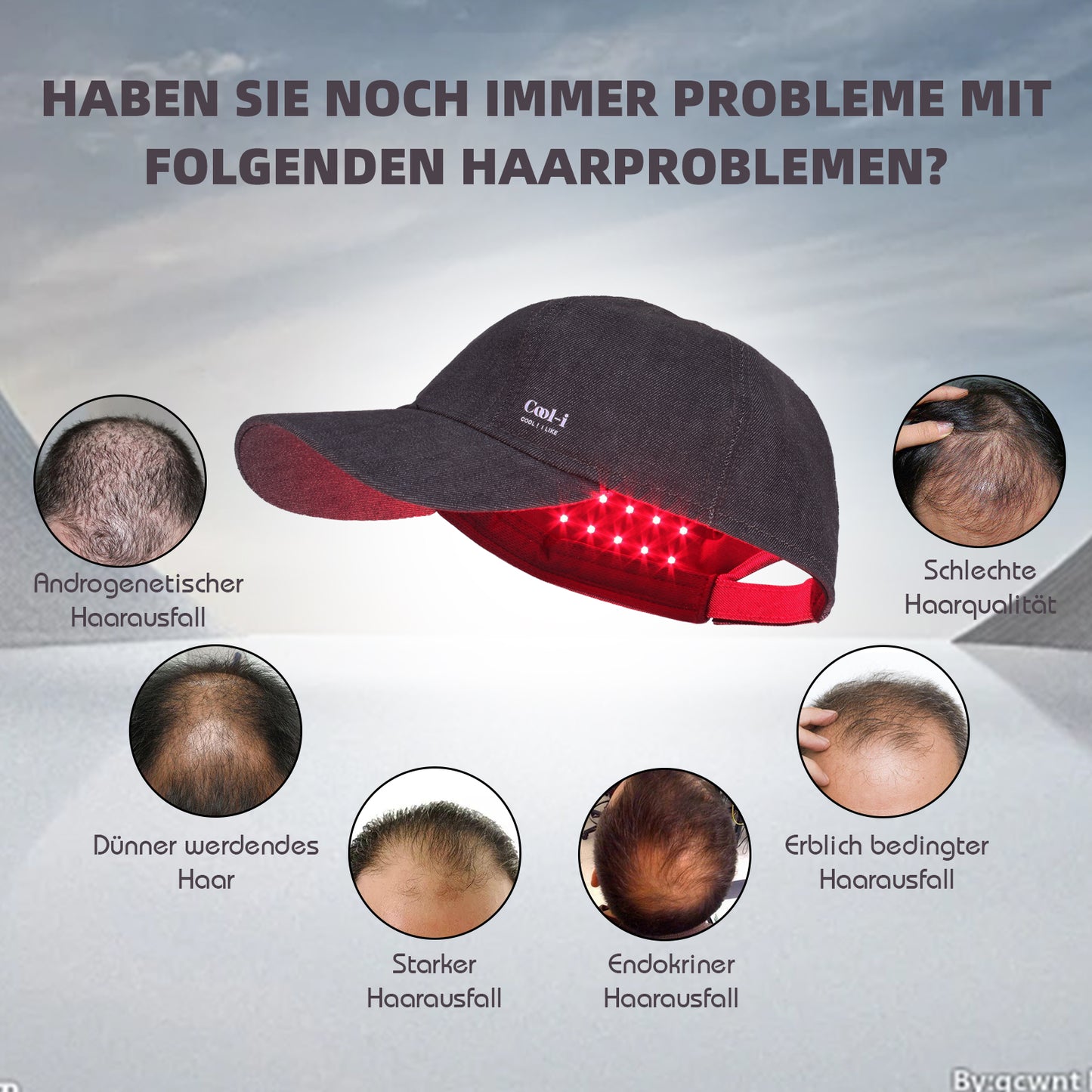 Cool-i ® Infrarotlampe Rotlicht-Haarwuchshaube–Infrarot- & Blaulichttherapie für die Kopfhaut Kabellose,158 LEDs, wiederaufladbar, Timer, für Männer & Frauen