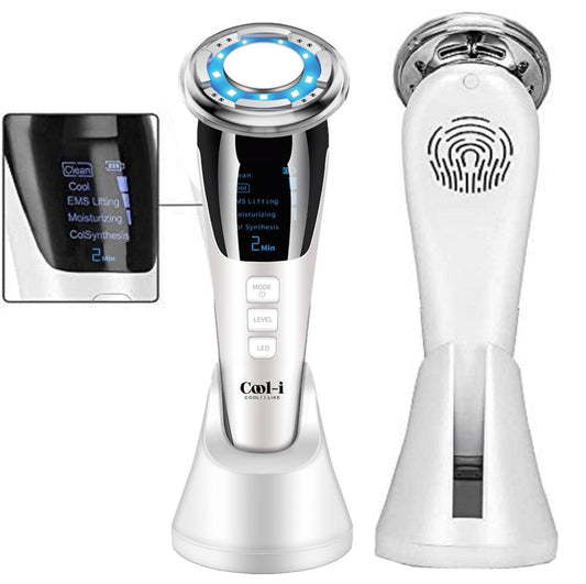 COOL-i Mikrodermabrasionsgerät Weiß mit LED-Anzeige – 5-in-1 Hautpflegegerät für Zuhause