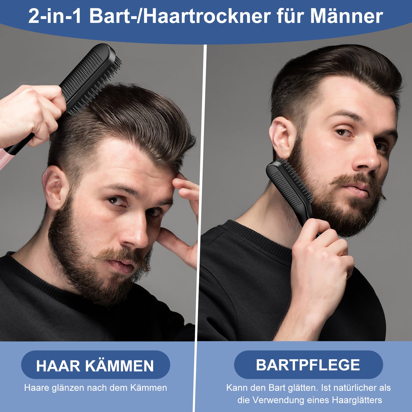 Cool-i ® Bartglätter Kamm für Männer – 2-in-1 Bartglätter & Haarglättbürste, elektrischer Haarglätter mit 3 einstellbaren Temperaturen (160-200°C), ideal für Bart- & Haarstyling