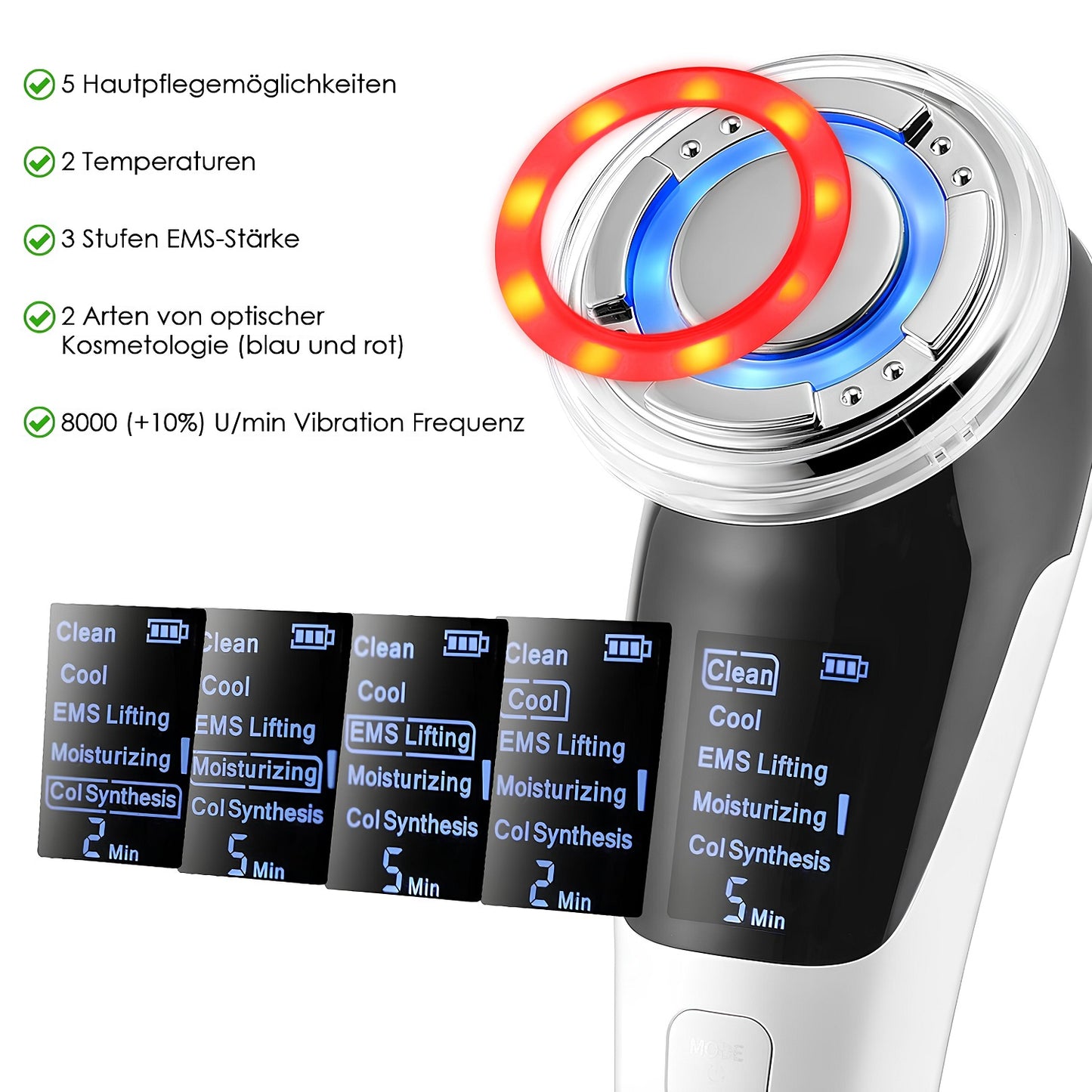 COOL-i® 5-in-1 Beautygerät für das Gesicht – LED-Anwendung, EMS, Wärme/Kälte & Massagefunktion – Für die tägliche Hautpflege