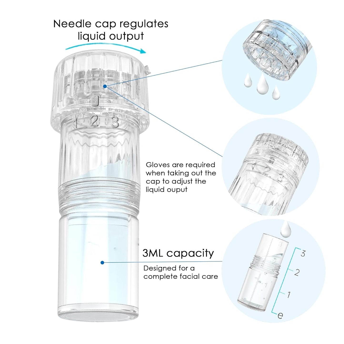 Cool-i® 20 Stück Nano-HR Ersatzpatronen – Einweg-Mikronadeln für A3 Serum-Applikator, 0–1,0 mm verstellbar, einzeln steril verpackt, für kosmetische Hautpflege