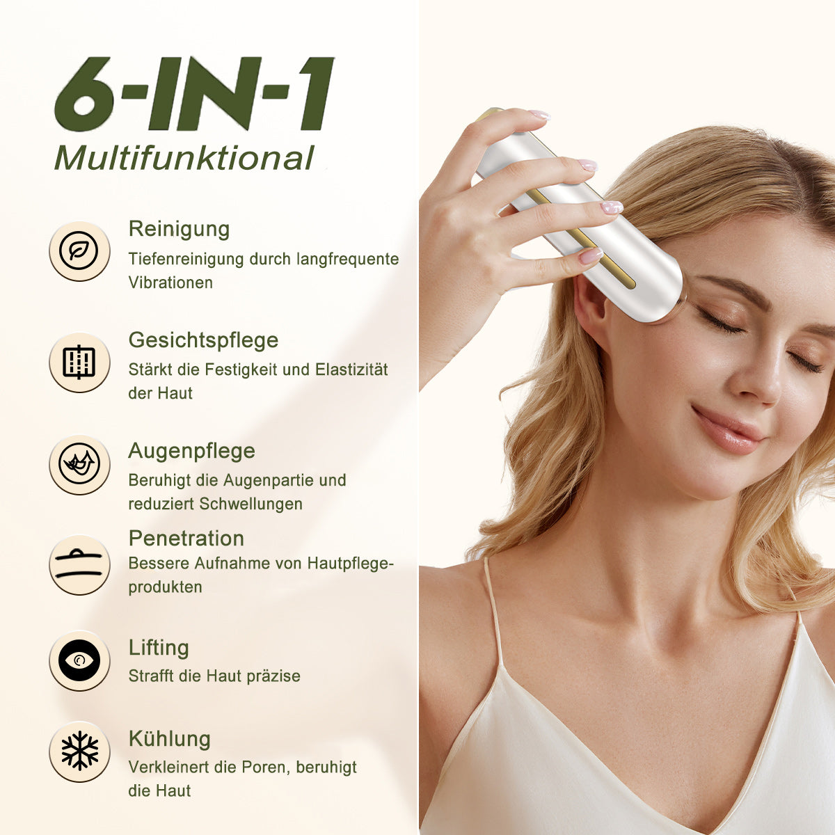 COOL-i® 2MHz RF & EMS Gesichtsmassagegerät – 6-in-1 Hautverjüngung mit Ultraschall, Licht & Kühlmodus