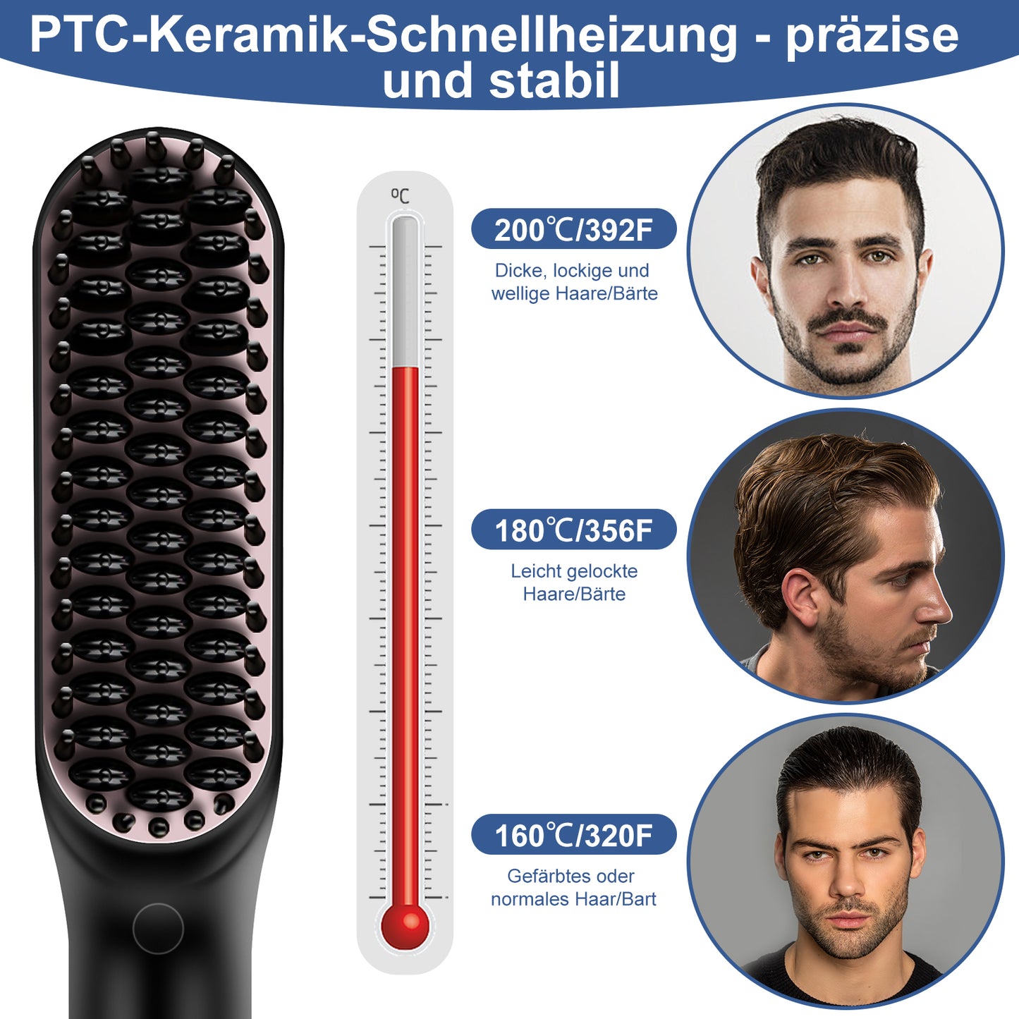 Cool-i ® Bartglätter Kamm für Männer – 2-in-1 Bartglätter & Haarglättbürste, elektrischer Haarglätter mit 3 einstellbaren Temperaturen (160-200°C), ideal für Bart- & Haarstyling