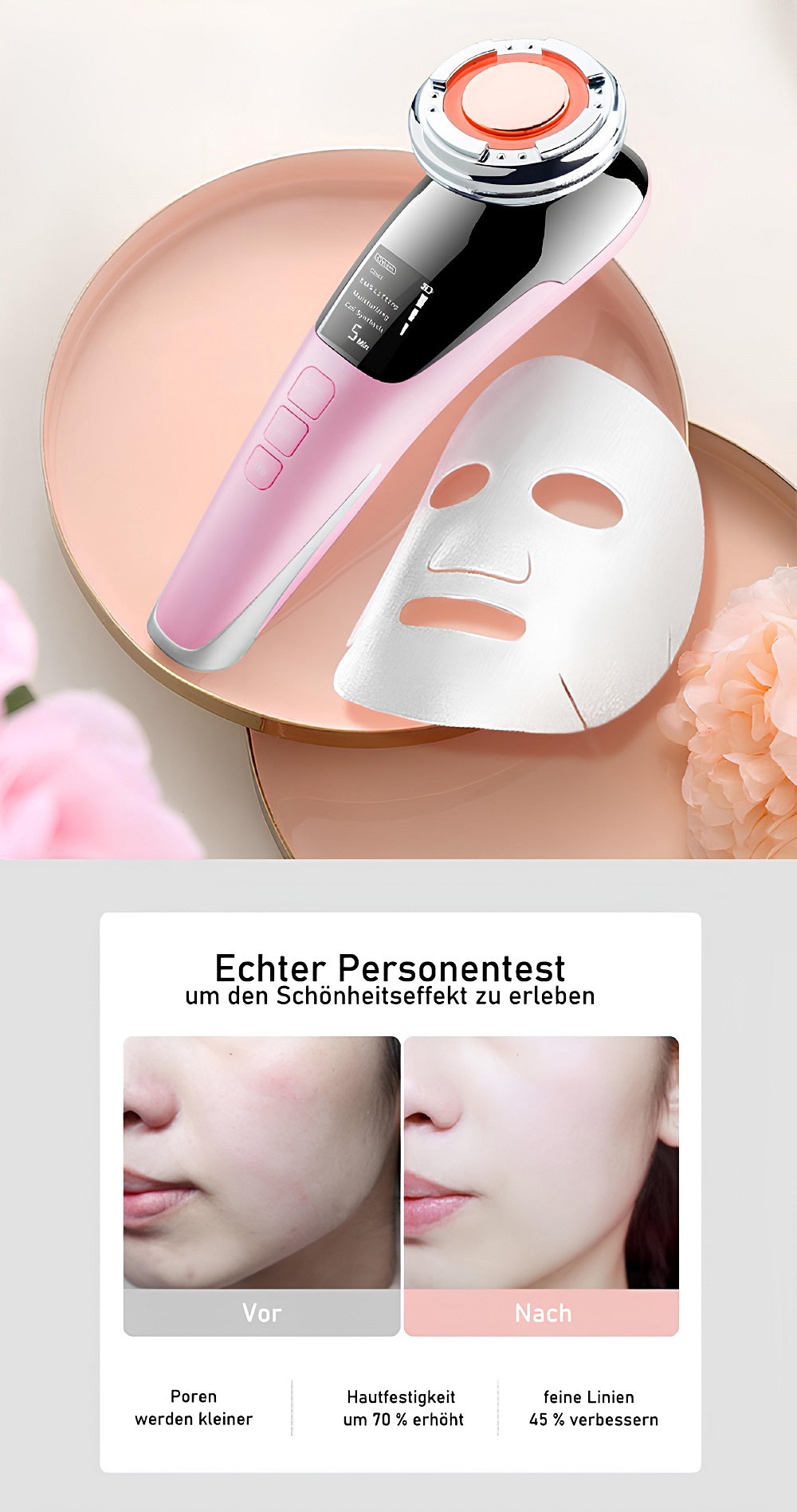 COOL-i Mikrodermabrasionsgerät Pink in Anwendung – glättende und revitalisierende Gesichtsmassage