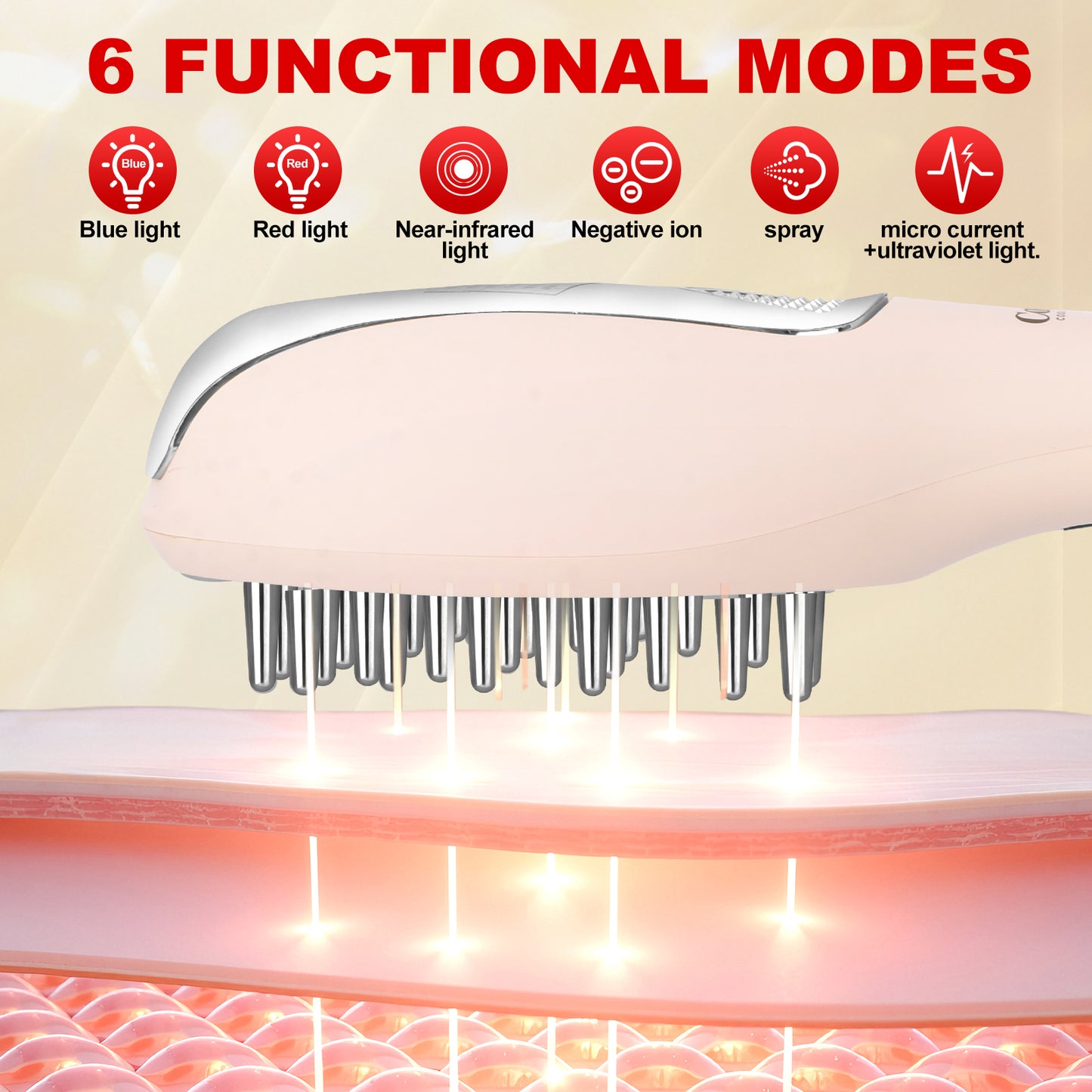 Cool-i ® 5-in-1 Kopfhaut-Massagebürste – Mit 4-Farben-LED + Infrarot für Haarwachstum, EMS, Vernebelung, Ionen & Massage für gesunde Kopfhaut und kräftiges Haar