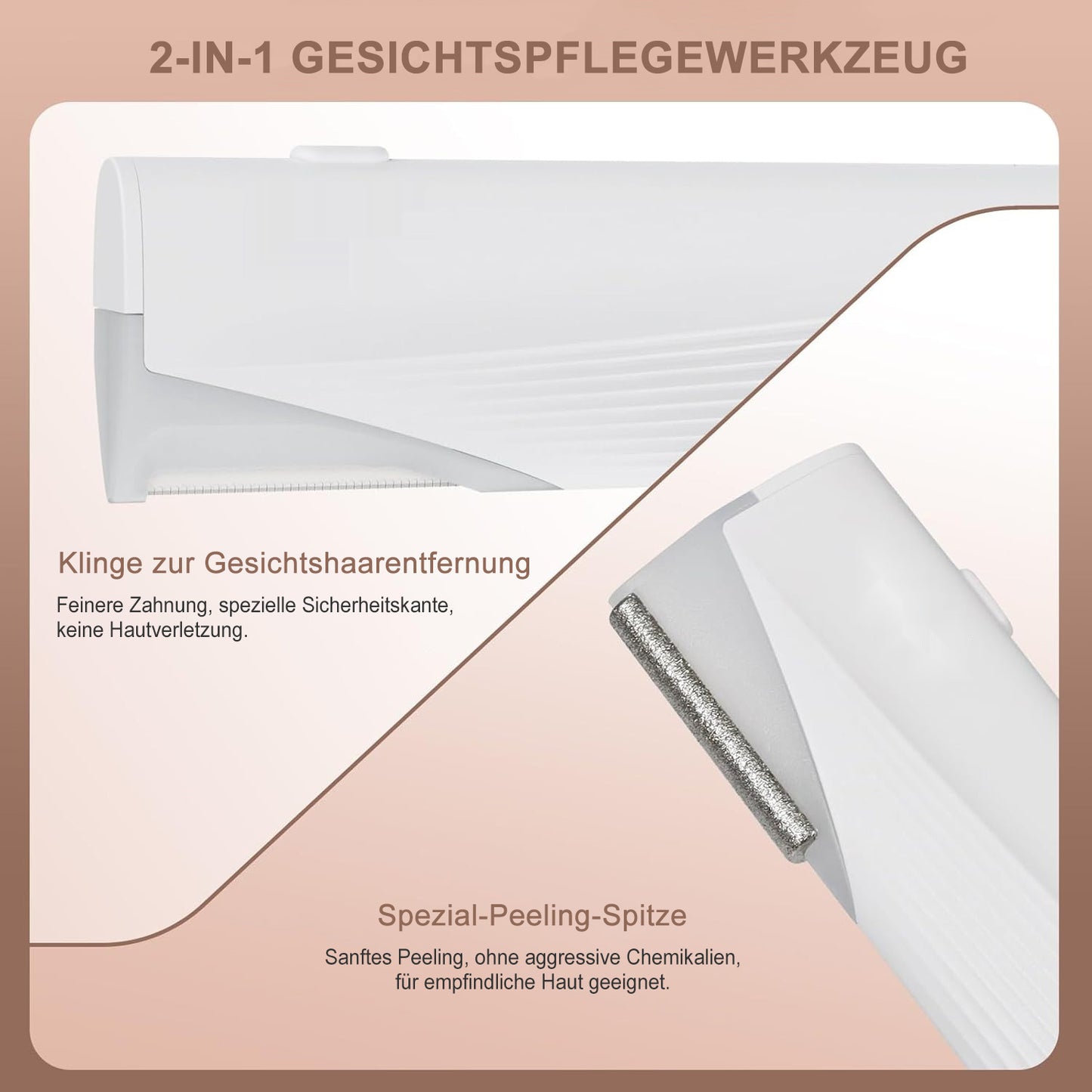 COOL-i® Elektrisches Dermaplaning-Gerät für Frauen mit LED, 3 Stufen, schmerzfrei, Mini-Rasierer inkl. 6 Klingen – Gesichtspeeling & Haarentfernung