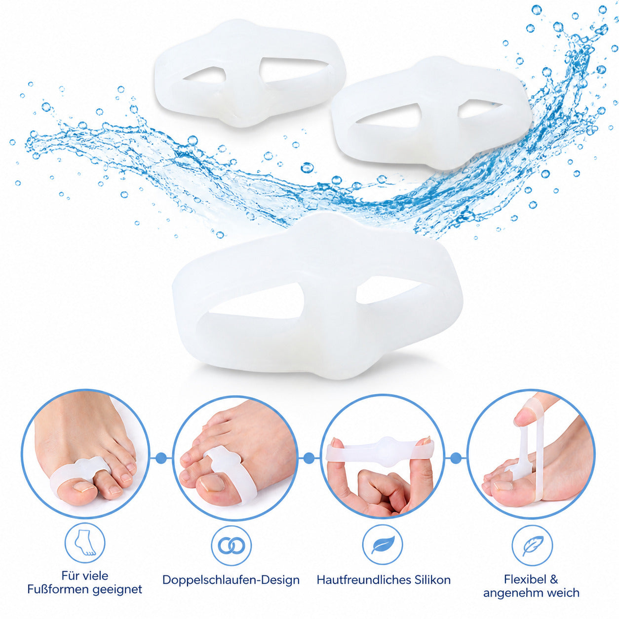 Zehentrenner Gel Set 2 Paar, weich & flexibel, für überlappende Zehen, unisex tragbar
