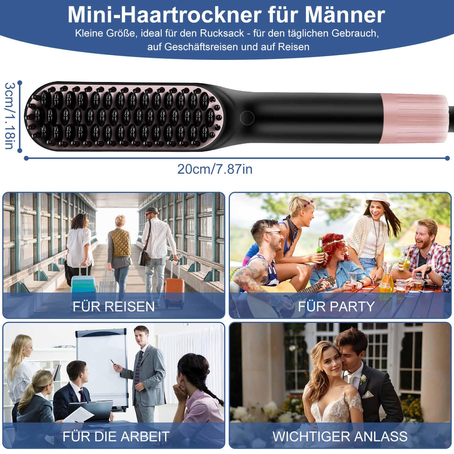 Cool-i ® Bartglätter Kamm für Männer – 2-in-1 Bartglätter & Haarglättbürste, elektrischer Haarglätter mit 3 einstellbaren Temperaturen (160-200°C), ideal für Bart- & Haarstyling