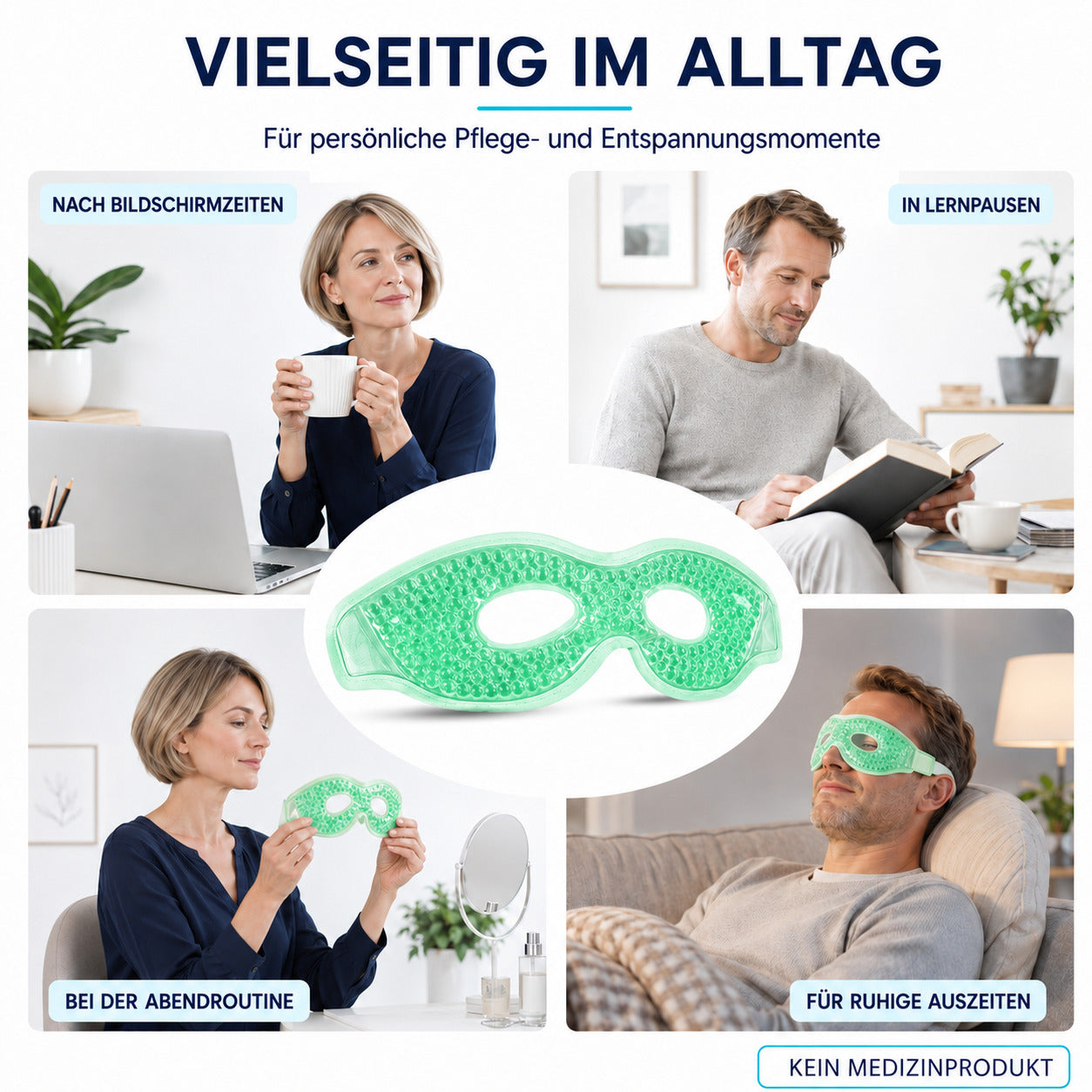 COOL-i Kühl & Wärmemaske für die Augen, wiederverwendbare Gel Augenmaske mit Gelperlen & elastischem Band