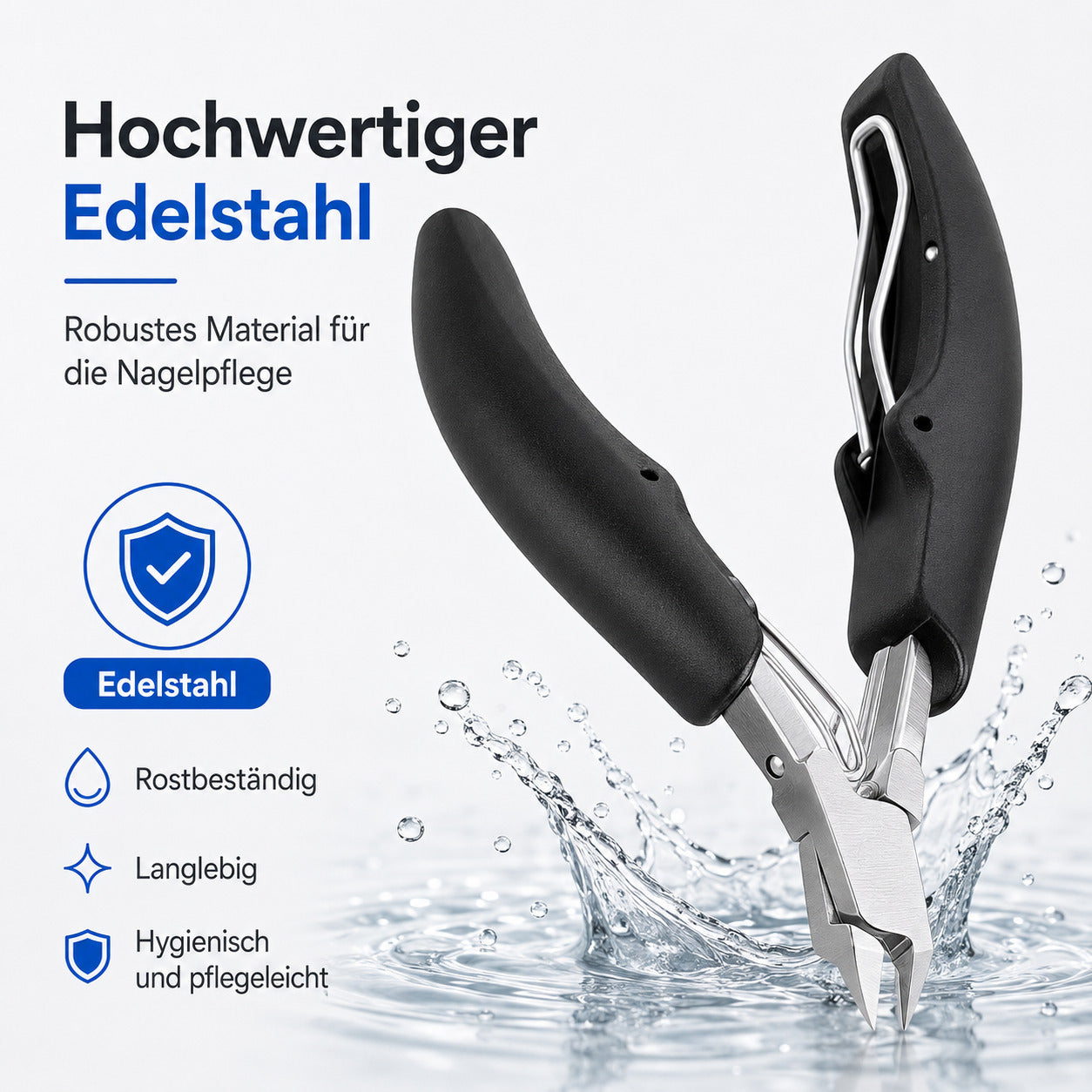 Profi Nagelzange aus Edelstahl – Präzisions-Fußnagelschere für eingewachsene Zehennägel mit rutschfestem Griff