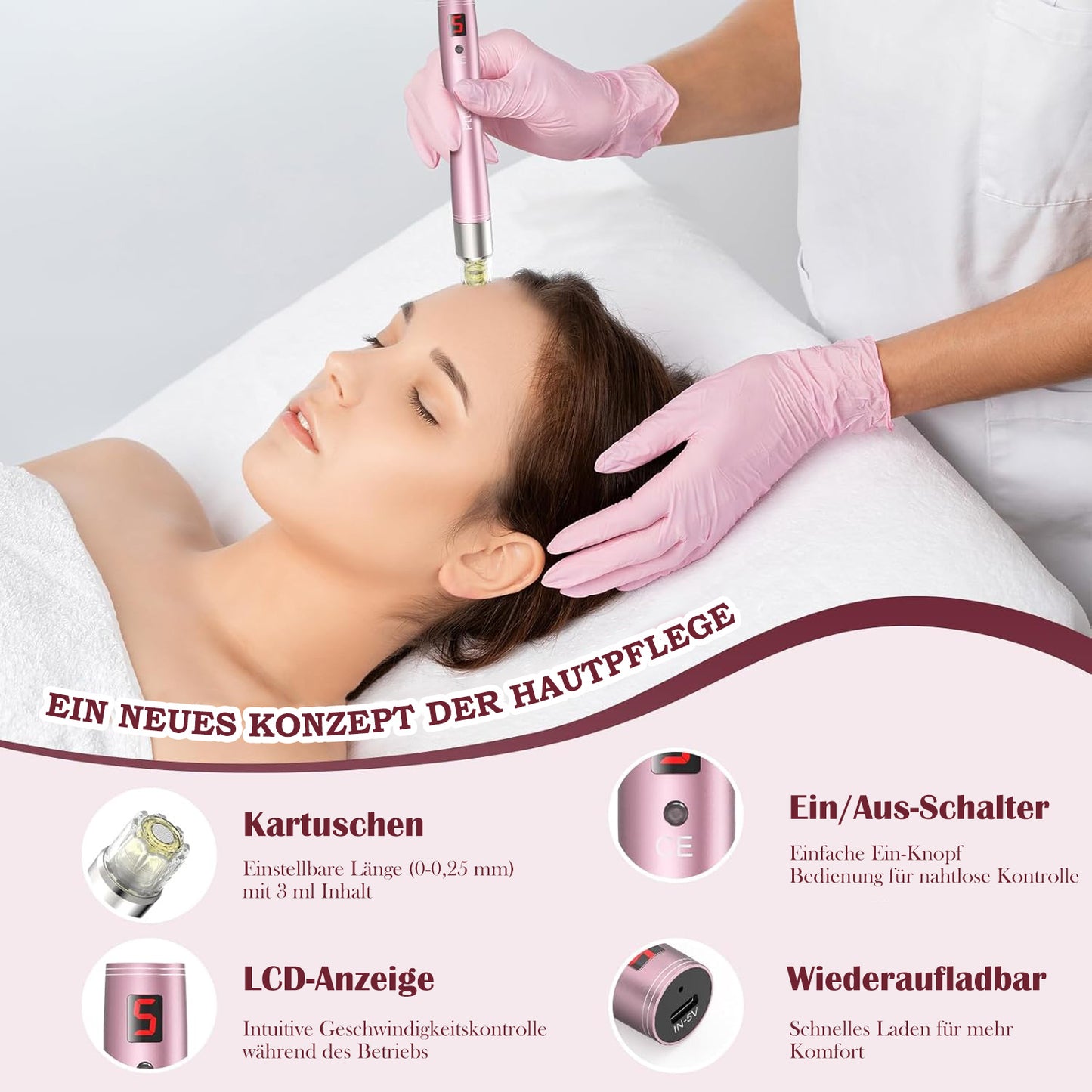 Cool-i ® Elektrischer Microneedling Pen – Kabellos & Wiederaufladbar, mit 5 Intensitätsstufen – Für kosmetische Hautpflege zuhause (A3)