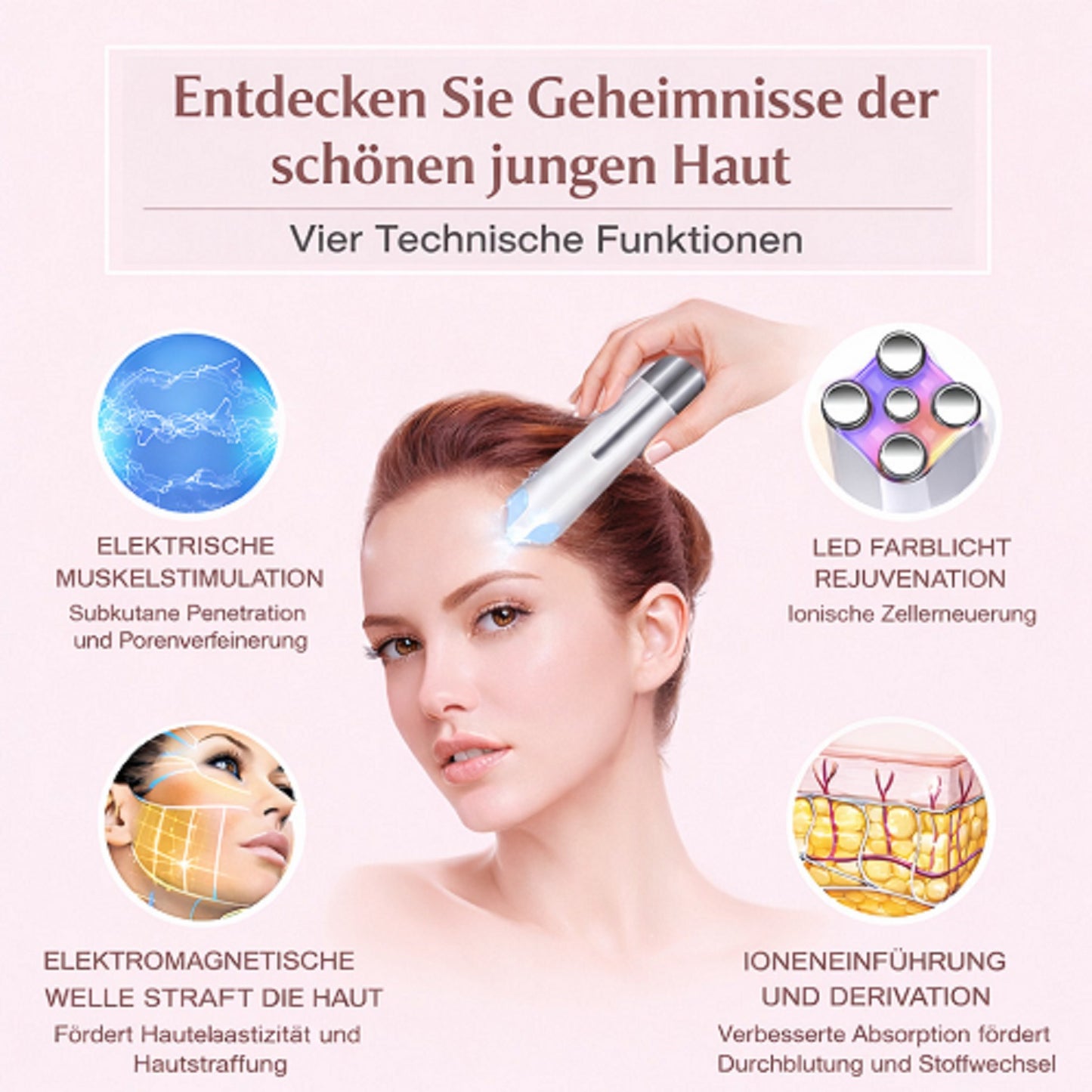 Cool-i® Multifunktionales RF-EMS-LED Beautygerät,Gesichts & Halsmassage, Wärmepflege, Lichtpflege, kabellos & wiederaufladbar