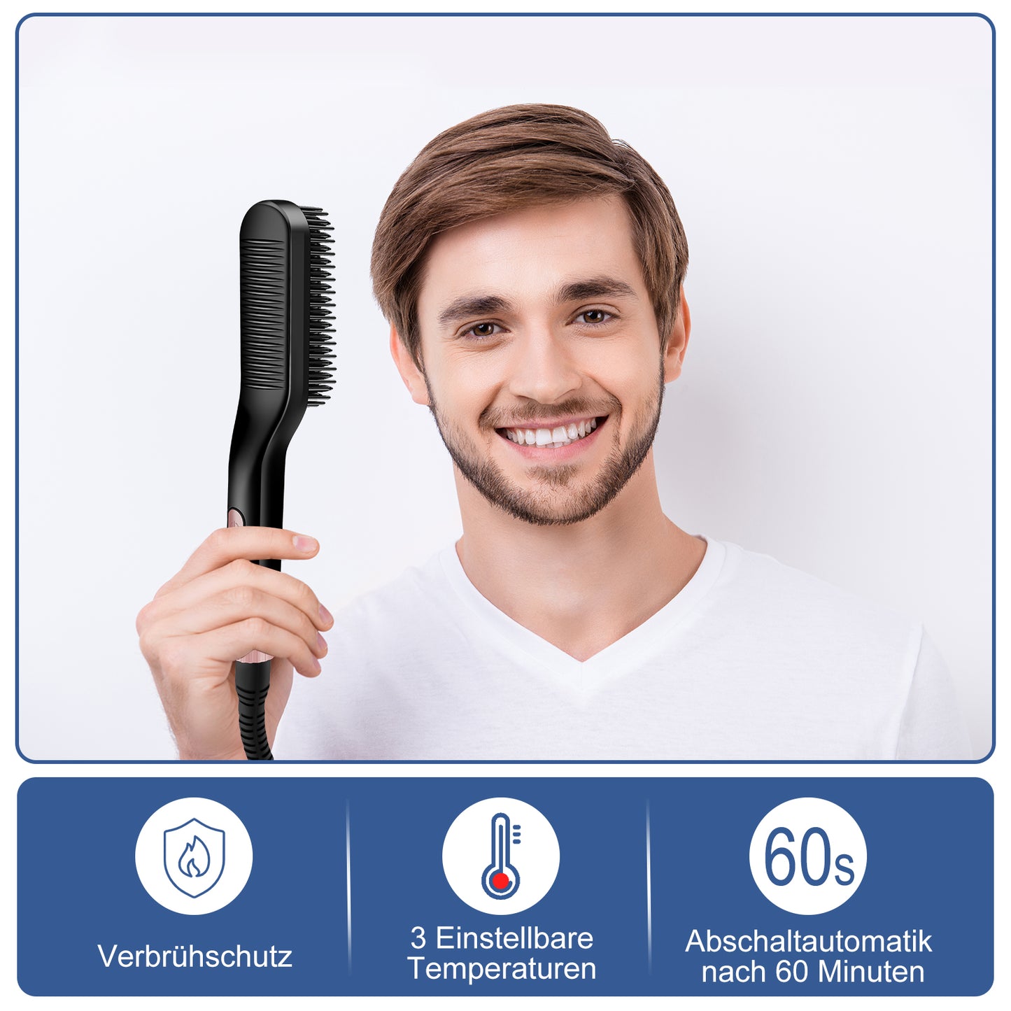 Cool-i ® Bartglätter Kamm für Männer – 2-in-1 Bartglätter & Haarglättbürste, elektrischer Haarglätter mit 3 einstellbaren Temperaturen (160-200°C), ideal für Bart- & Haarstyling