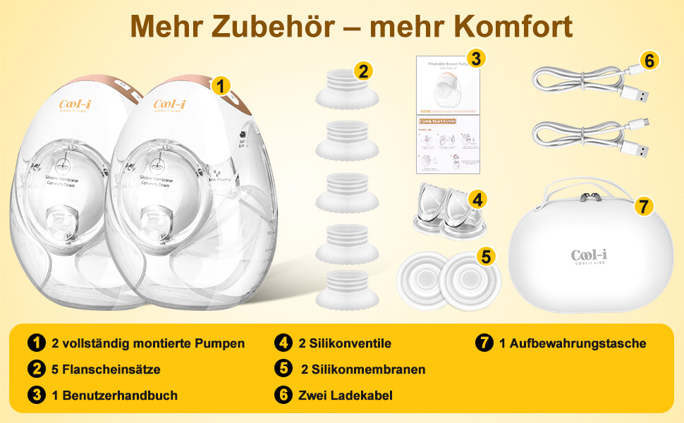 Cool-i® Elektrische Tragbare Milchpumpe GLE32 – BPA-frei, 3 Modi & 12 Stufen, 3 Flanschgrößen (18/21/24 mm), 300 ml