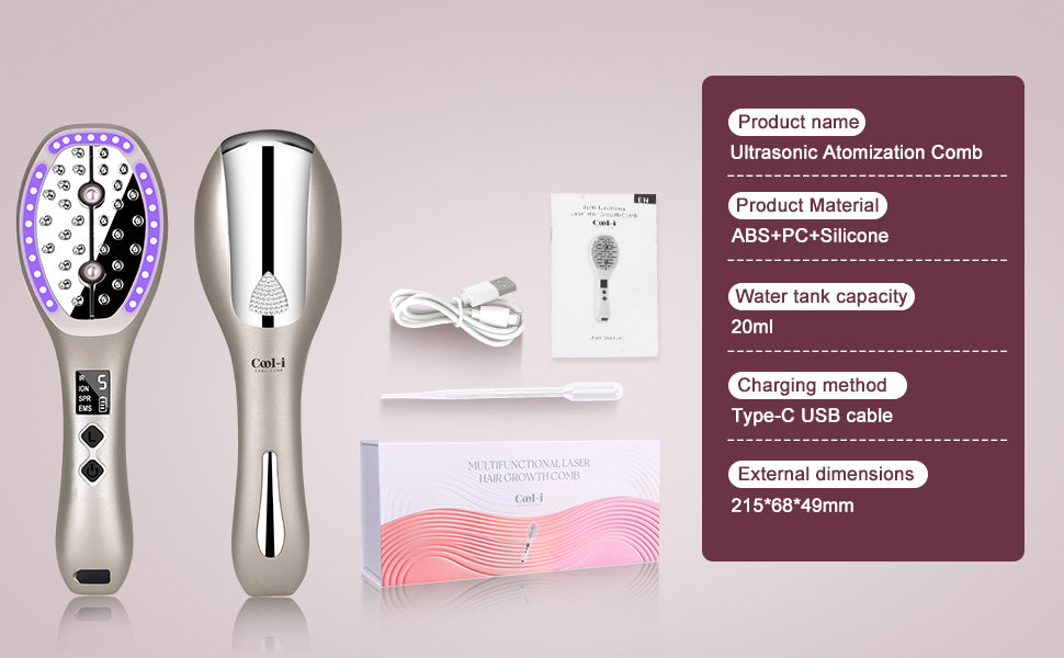 Cool-i® 5-in-1 Kopfhautpflegebürste – Mit 4-farbiger LED-Anwendung, Infrarot, EMS, Ionenfunktion, Nebel- und Vibrationspflege für die ergänzende Kopfhautpflege (Champagnergold)