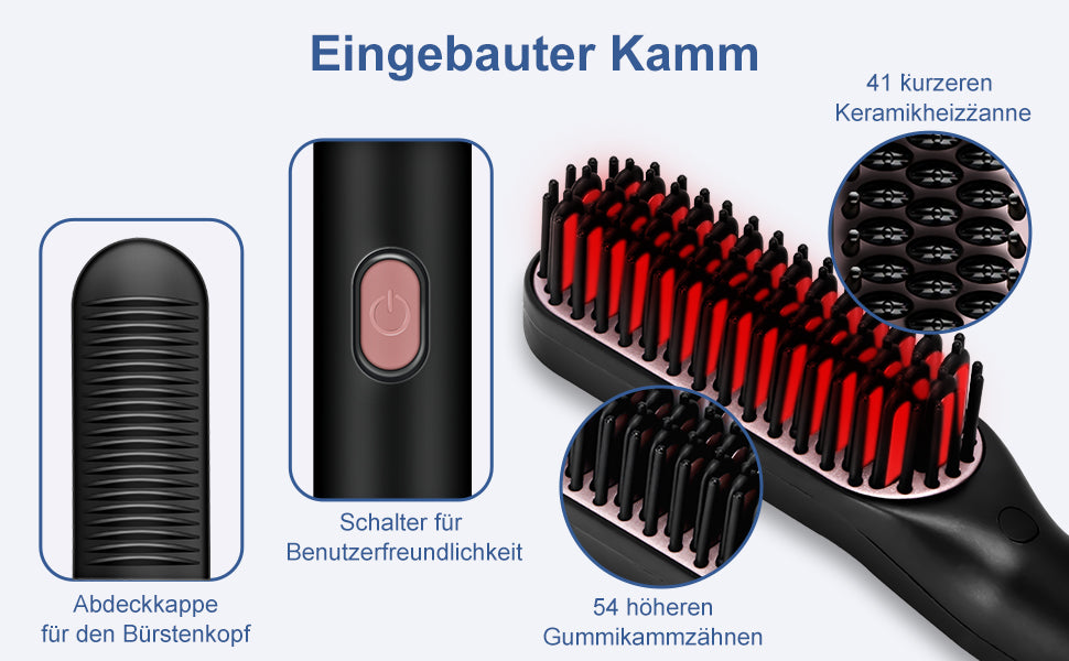 Cool-i ® Bartglätter Kamm für Männer – 2-in-1 Bartglätter & Haarglättbürste, elektrischer Haarglätter mit 3 einstellbaren Temperaturen (160-200°C), ideal für Bart- & Haarstyling