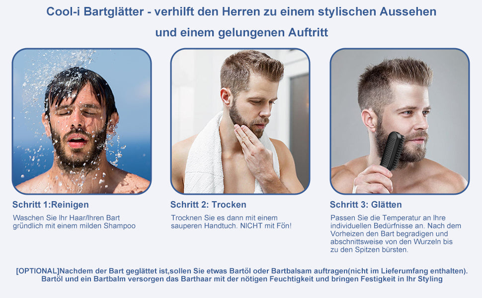 Cool-i ® Bartglätter Kamm für Männer – 2-in-1 Bartglätter & Haarglättbürste, elektrischer Haarglätter mit 3 einstellbaren Temperaturen (160-200°C), ideal für Bart- & Haarstyling