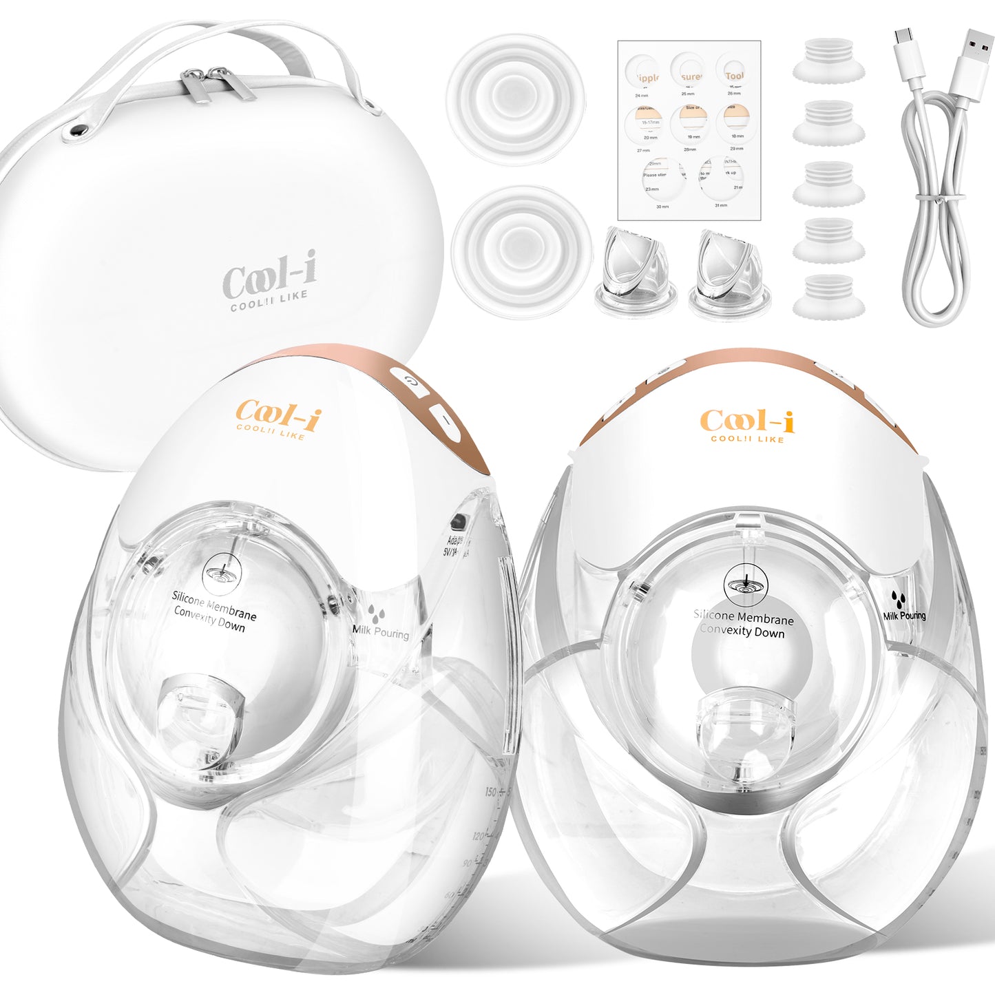 Cool-i® Elektrische Tragbare Milchpumpe GLE32 – BPA-frei, 3 Modi & 12 Stufen, 3 Flanschgrößen (18/21/24 mm), 300 ml