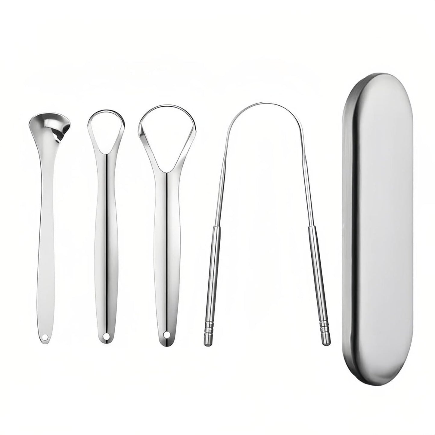 Edelstahl Zungenreiniger Set, 4 Zungenschaber, wiederverwendbar für tägliche Mundhygiene