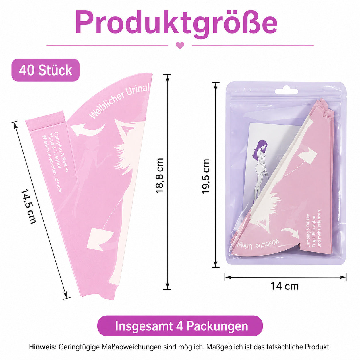 COOL-i 40 Einweg Urinierhilfen für Frauen, Stehurinierhilfe, hygienisch, auslaufsicher, einzeln verpackt, Reise & Outdoor