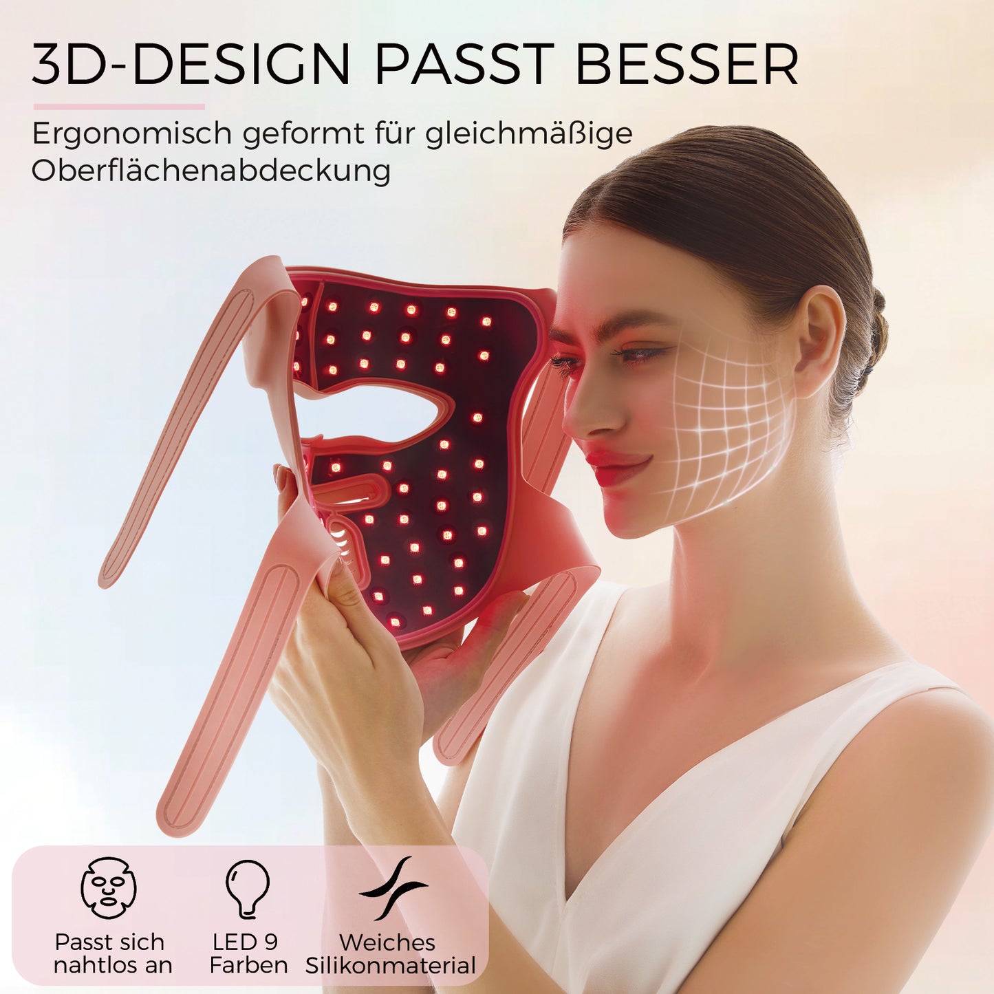 Cool-i® 3D LED Gesichtsmaske – 9 Lichtfarben, kabellos mit Fernbedienung, hautfreundliches Silikon, Lichttherapie für Anti-Aging, Akne & Hautpflege