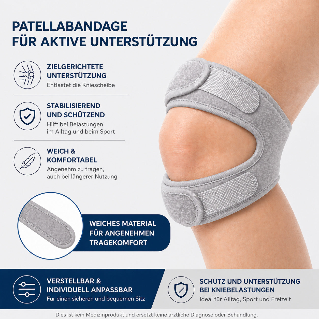 2er Set Patella Kniebandage verstellbar, elastischer Doppel-Stützgurt, rutschfest & atmungsaktiv für Sport & Alltag