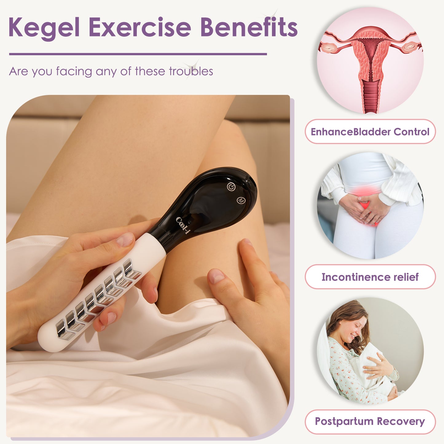 Cool-i ® Vaginaltrainer & Intimtherapie: Tragbares Gerät mit Rot- & Blaulicht, EMS, ideal für Scheidenentzündungen, Beckenbodenstärkung, Wechseljahre & nach Geburt.