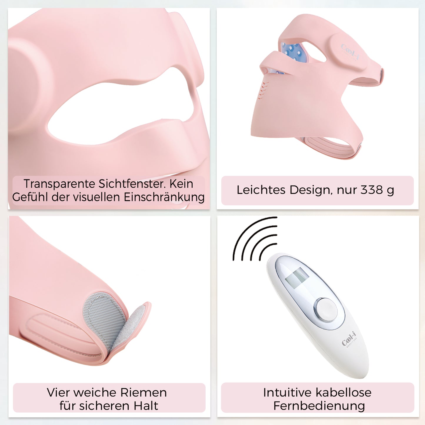 Cool-i® 3D LED Gesichtsmaske – 9 Lichtfarben, kabellos mit Fernbedienung, hautfreundliches Silikon, Lichttherapie für Anti-Aging, Akne & Hautpflege