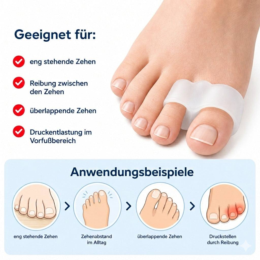 Zehentrenner Gel Set 2 Paar, weich & flexibel, für überlappende Zehen, unisex tragbar