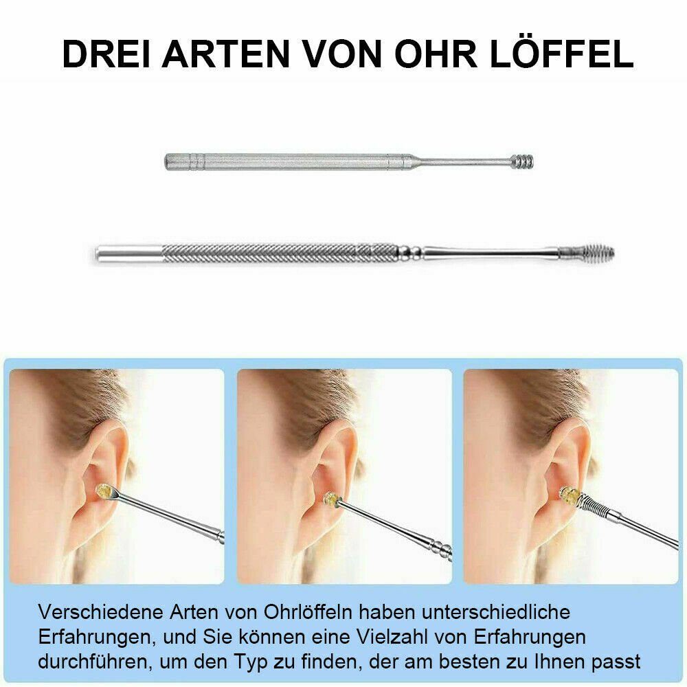 Edelstahl Ohrenreiniger Set 6 teilig, wiederverwendbar & rostfrei, für die tägliche Pflege