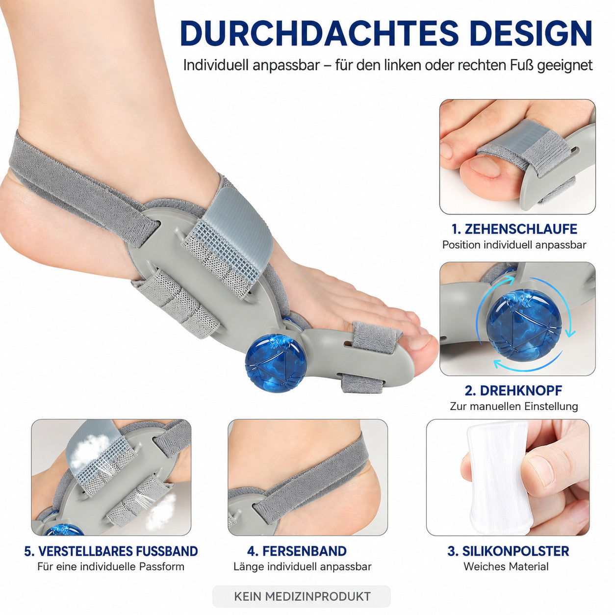 COOL-i Hallux Valgus Schiene mit Drehknopf, verstellbar, mit Silikonpolster, links & rechts