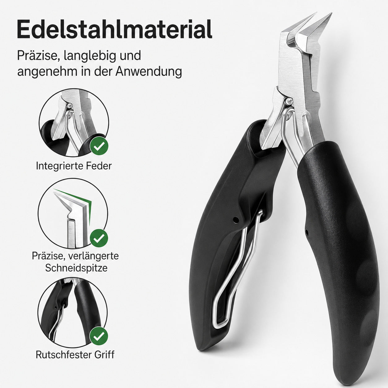 Profi Nagelzange aus Edelstahl – Präzisions-Fußnagelschere für eingewachsene Zehennägel mit rutschfestem Griff