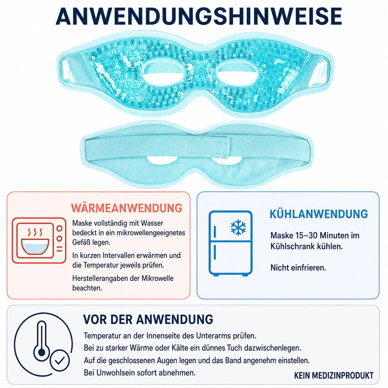 COOL-i Kühl & Wärmemaske für die Augen, wiederverwendbare Gel Augenmaske mit Gelperlen & elastischem Band