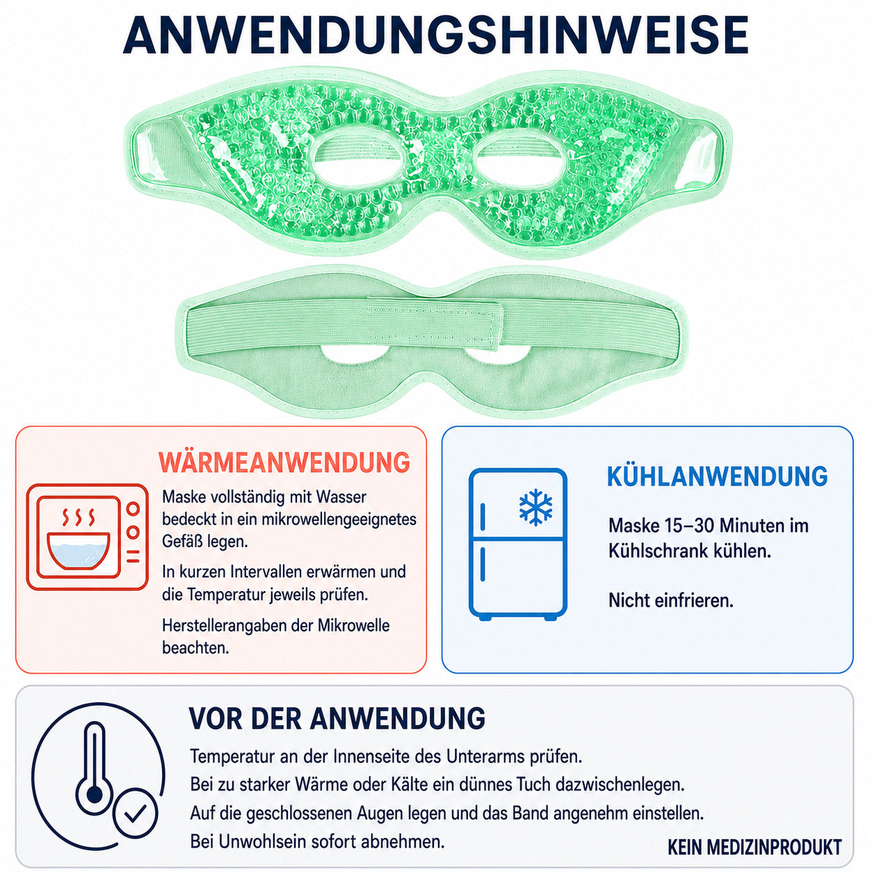 COOL-i Kühl & Wärmemaske für die Augen, wiederverwendbare Gel Augenmaske mit Gelperlen & elastischem Band