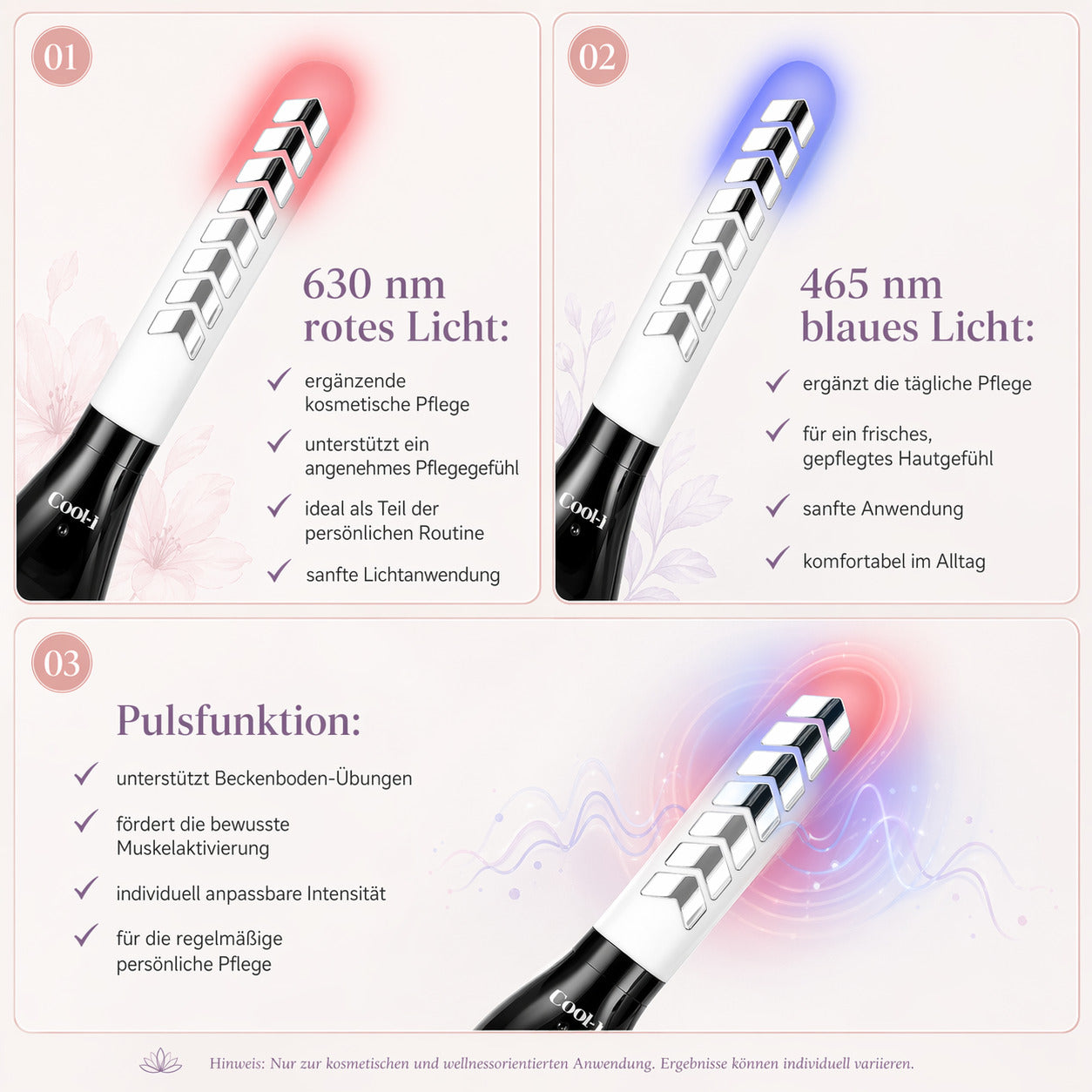 Cool-i ® Beckenbodentrainer mit EMS & Lichtanwendung – Rot-/Blaulicht, 16 Elektroden – Ergonomisch, tragbar, für Frauen zur Unterstützung der Beckenbodenpflege