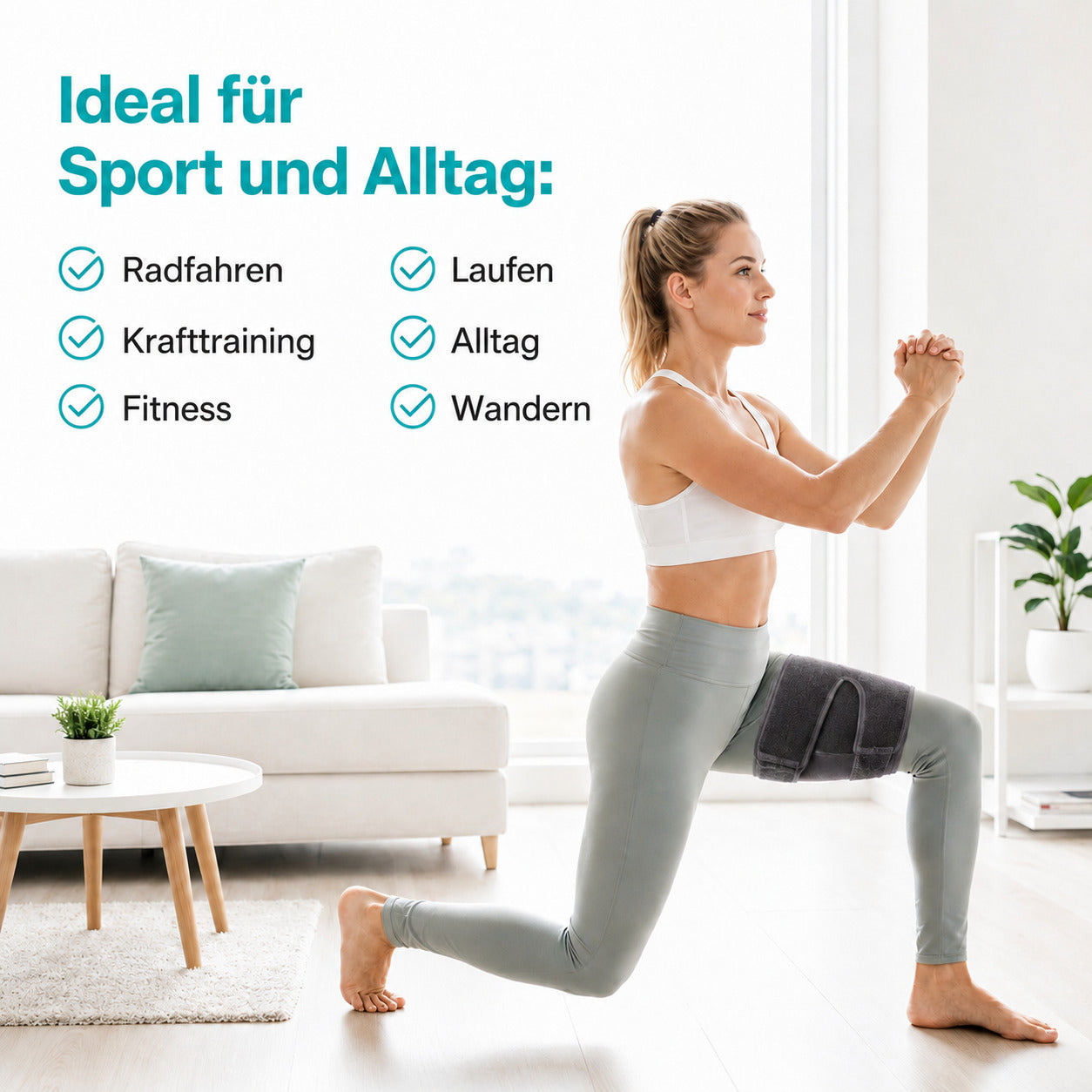 COOL-i Oberschenkel-Kompressionsbandage, Verstellbare Hamstring-Bandage mit Anti-Rutsch-Silikon für Sport, Fitness & Alltag
