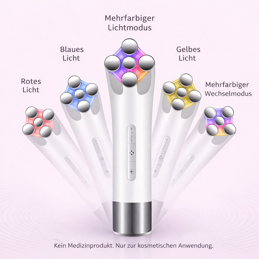 Cool-i® Multifunktionales RF-EMS-LED Beautygerät,Gesichts & Halsmassage, Wärmepflege, Lichtpflege, kabellos & wiederaufladbar