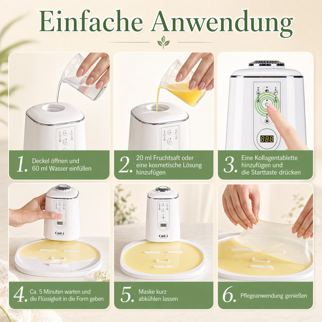 Cool-i® DIY Gesichtsmasken-Maker – Mini-Maschine zur Herstellung frischer Gesichtsmasken mit Kollagen, für natürliche Hautpflege zuhause