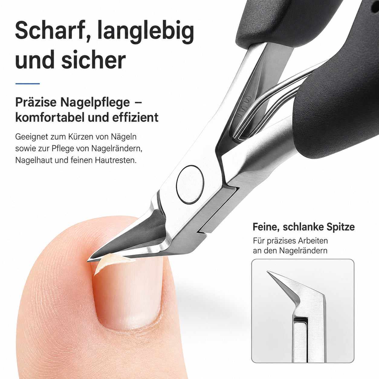 Profi Nagelzange aus Edelstahl – Präzisions-Fußnagelschere für eingewachsene Zehennägel mit rutschfestem Griff