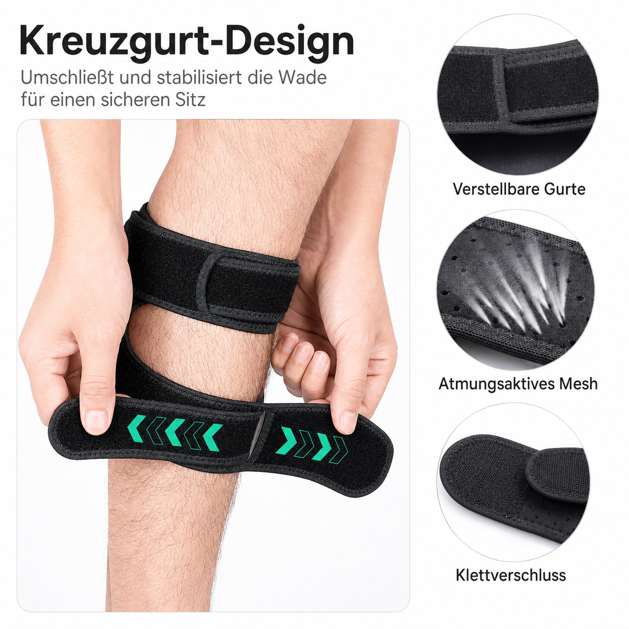 COOL-i Waden Kompressionsbandage, verstellbar, mit Polstern & Anti-Rutsch für Sport & Alltag