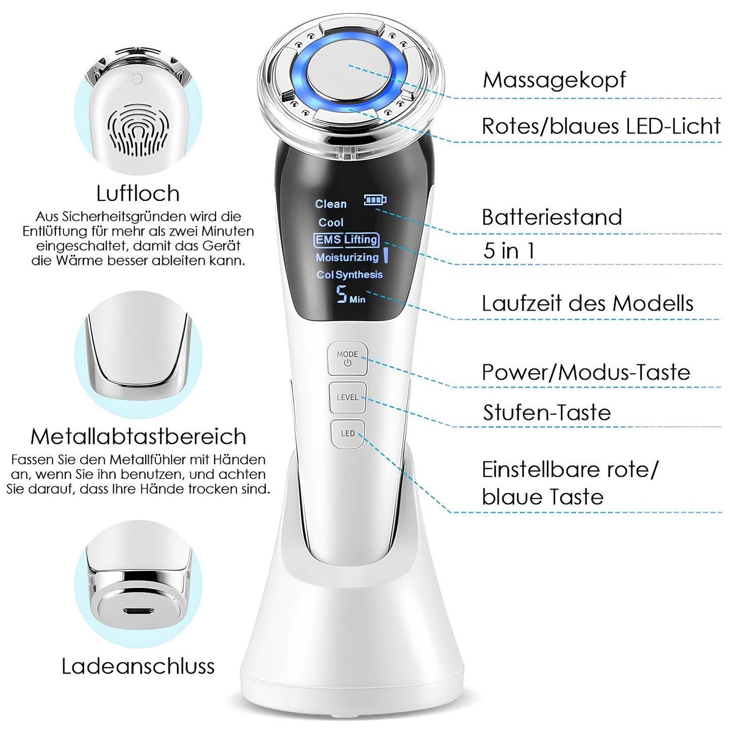 COOL-i® 5-in-1 Beautygerät für das Gesicht – LED-Anwendung, EMS, Wärme/Kälte & Massagefunktion – Für die tägliche Hautpflege