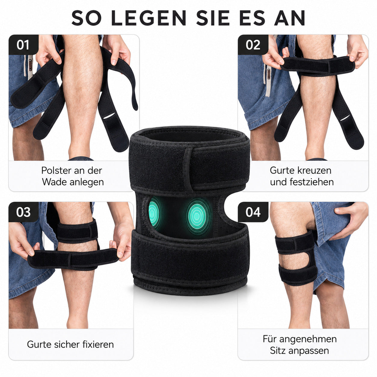 COOL-i Waden Kompressionsbandage, verstellbar, mit Polstern & Anti-Rutsch für Sport & Alltag