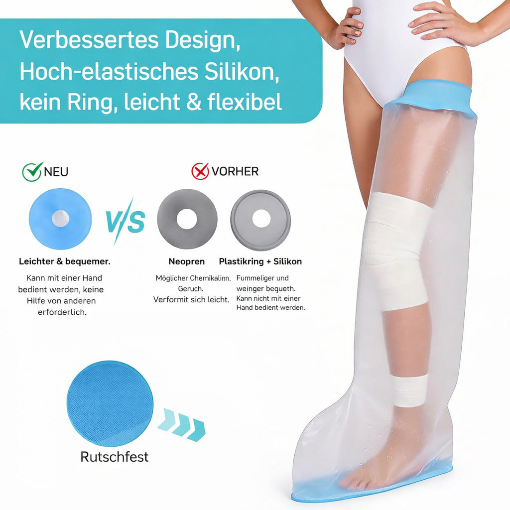 Wasserdichte Dusch-Schutzhülle für Bein – Wiederverwendbarer Schutzüberzug mit rutschfester Sohle für Bad & Dusche