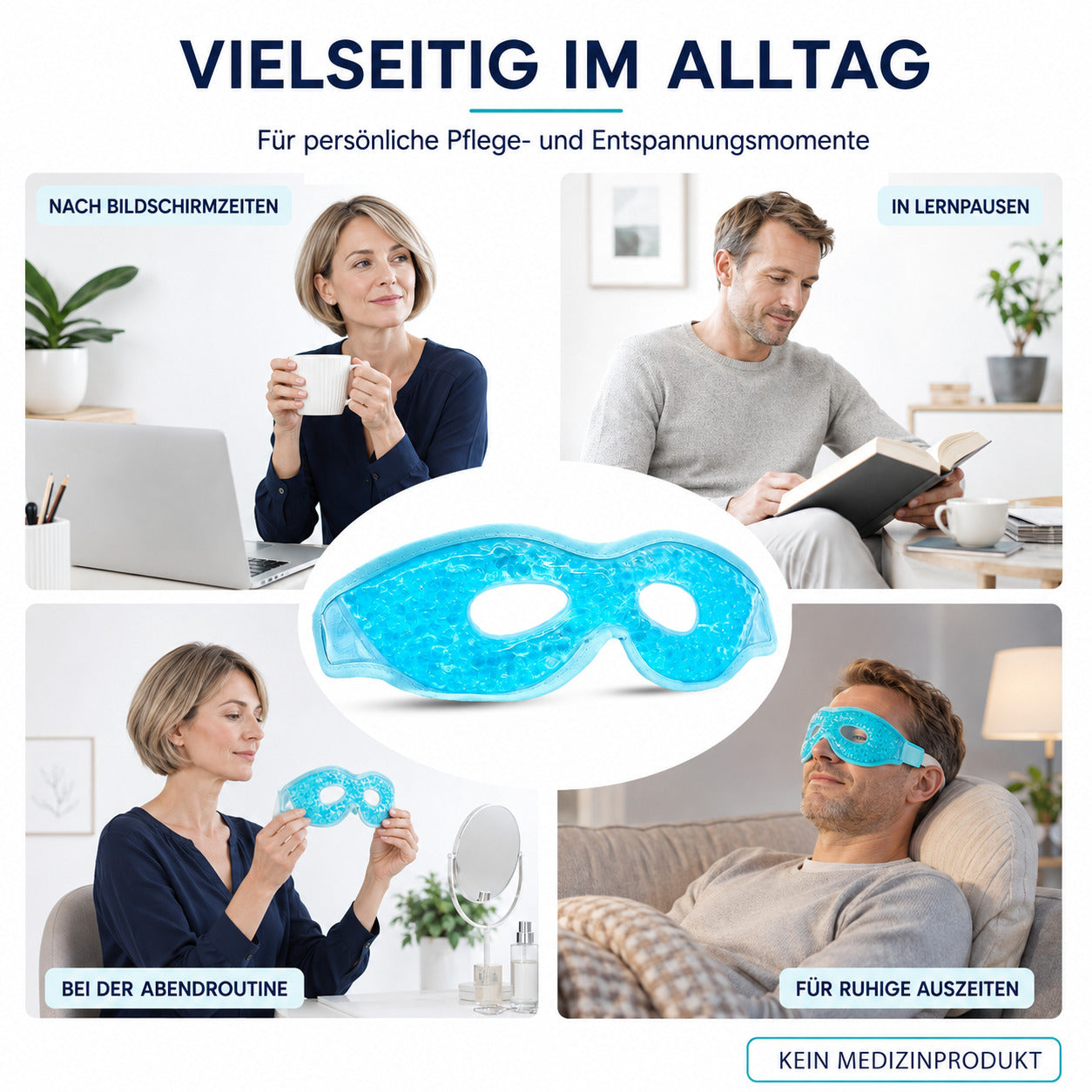 COOL-i Kühl & Wärmemaske für die Augen, wiederverwendbare Gel Augenmaske mit Gelperlen & elastischem Band