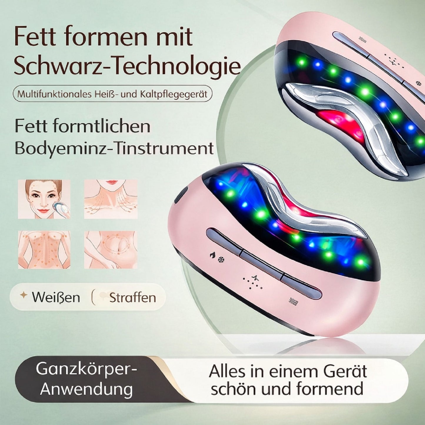 Cool-i ® Multifunktionales Heiß & Kalt Beautygerät mit EMS, LED Licht & Vibration Für Gesicht, Hals & Körper, kabellos, IPX6