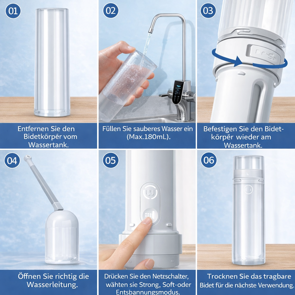 Cool-i® Elektrisches Reise-Bidet, wiederaufladbarer Hand-Bidet-Duschkopf mit 3 Sprühmodi, IPX7 wasserdicht, USB-C, tragbarer Intim-Reiniger