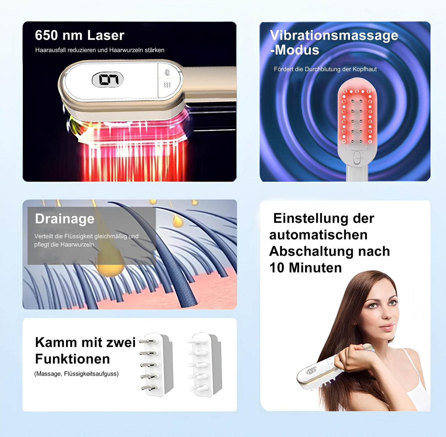 Cool-i Haarpflegegerät Funktionen: Laserlicht, Vibrationsmassage, Flüssigkeitsverteilung