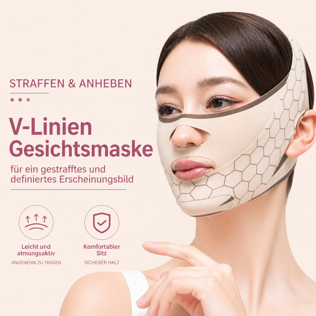 Gesichtsband V-Form, verstellbare Kinnmaske, atmungsaktiv, wiederverwendbar, für Gesichtspflege & Kontur