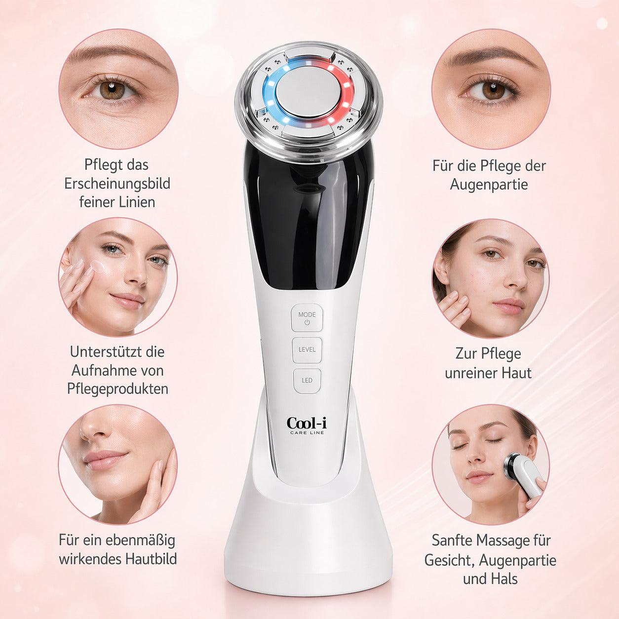 COOL-i® 5-in-1 Beautygerät – Für ergänzende Gesichtspflege mit EMS, Licht-, Wärme- & Kühlfunktion – Kabellos & kompakt für Zuhause