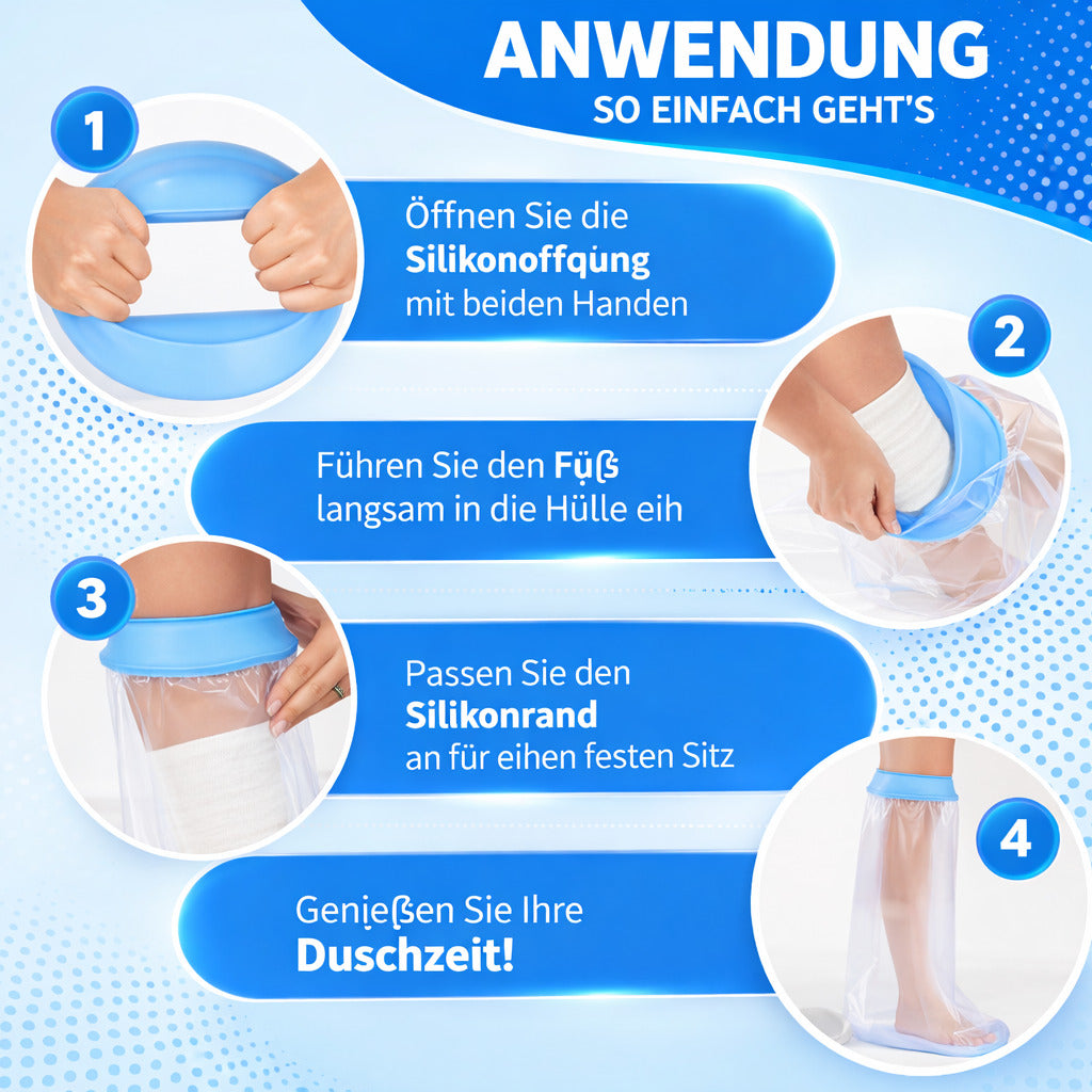 Kinder Bein-Duschschutz, wasserdichte Schutzhülle, wiederverwendbar mit rutschfester Sohle